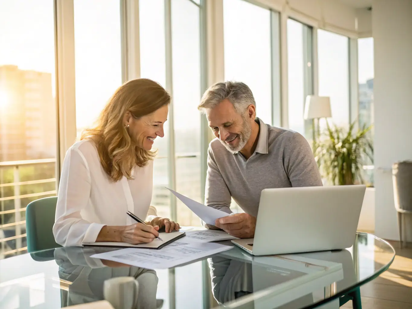 A consultant leading a strategy session with a client, discussing communication plans and campaign strategies in a modern office setting.